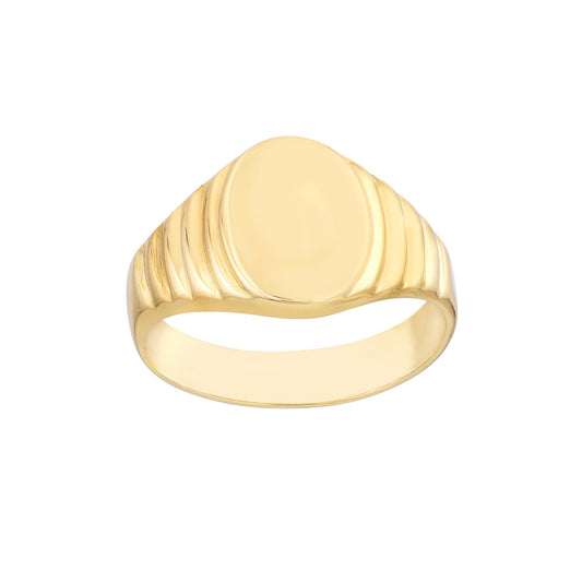 14K Gold Oval Engravable Oval Textured Signet Ring