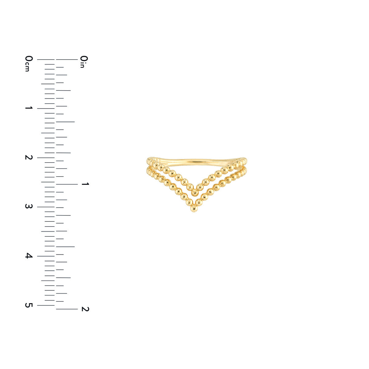 14K Gold Double Beaded Chevron Design Ring
