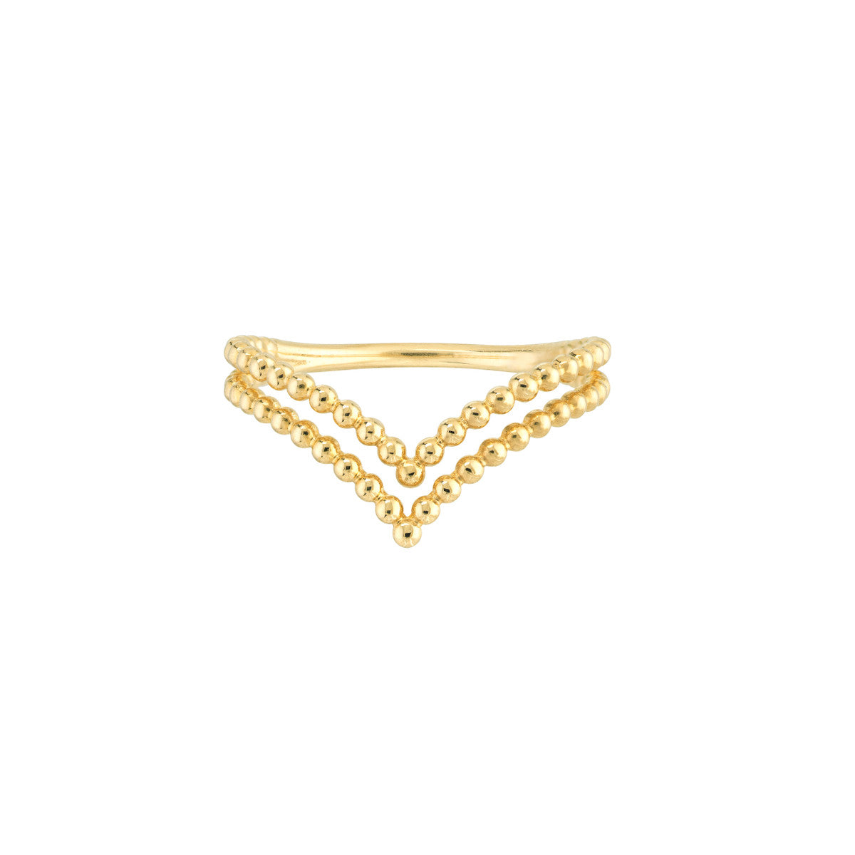 14K Gold Double Beaded Chevron Design Ring