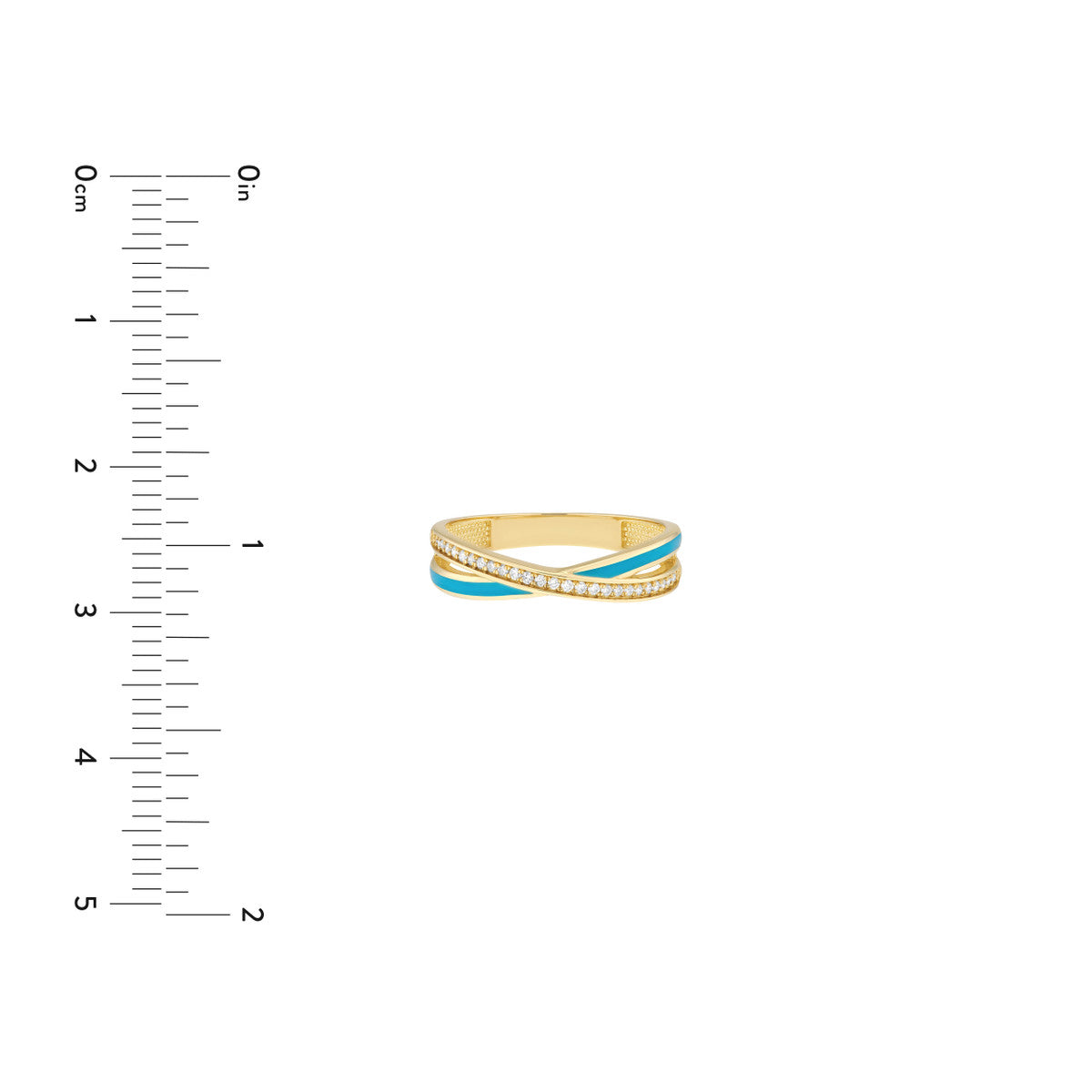 14K Gold Diamond Diamond and Neon Blue Enamel X Ring
