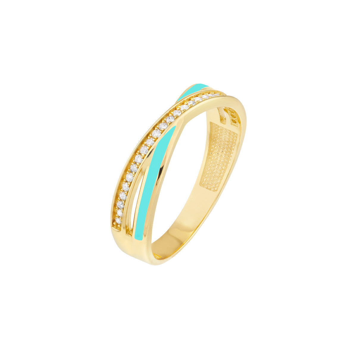 14K Gold Diamond Diamond Turquoise X Ring
