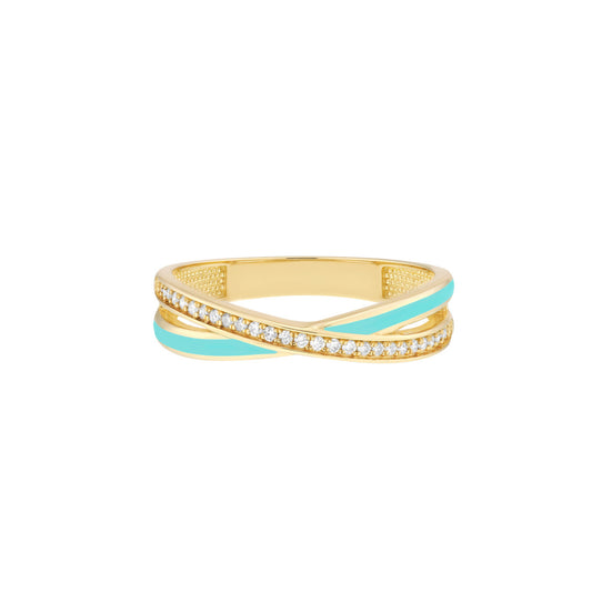 14K Gold Diamond Diamond Turquoise X Ring