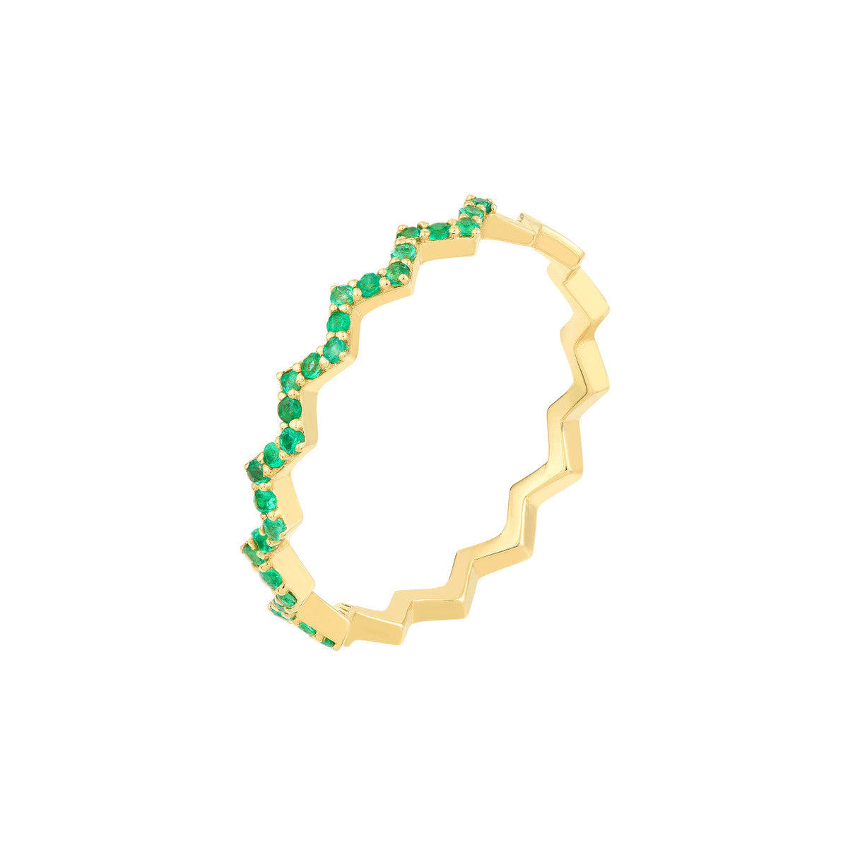 14K Gold Emerald Stones Zig Zag Ring
