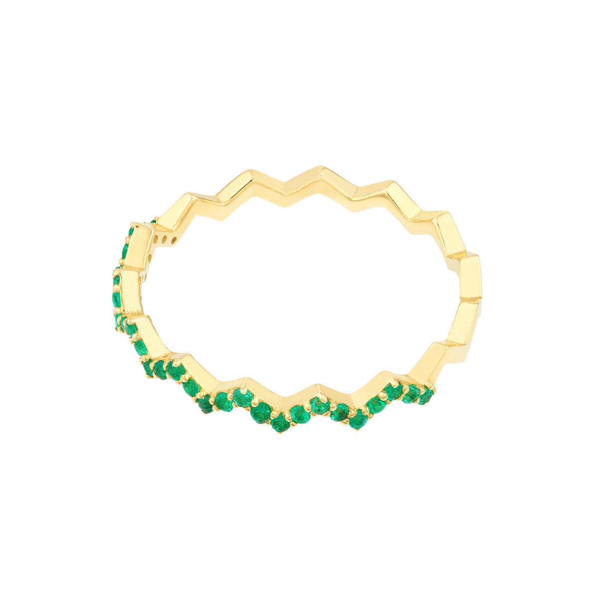 14K Gold Emerald Stones Zig Zag Ring