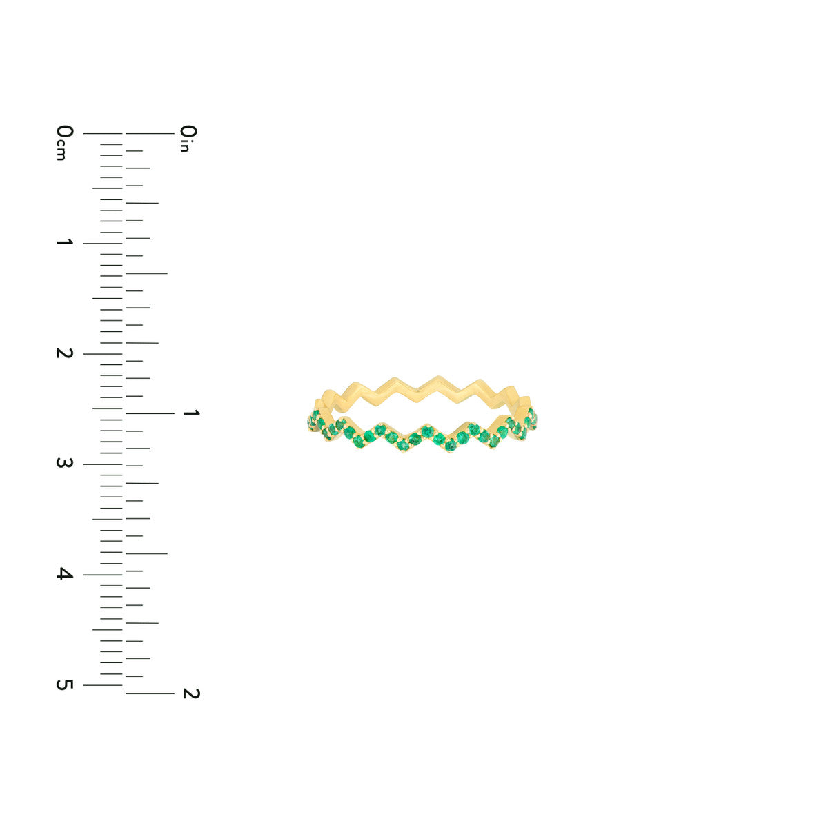 14K Gold Emerald Stones Zig Zag Ring
