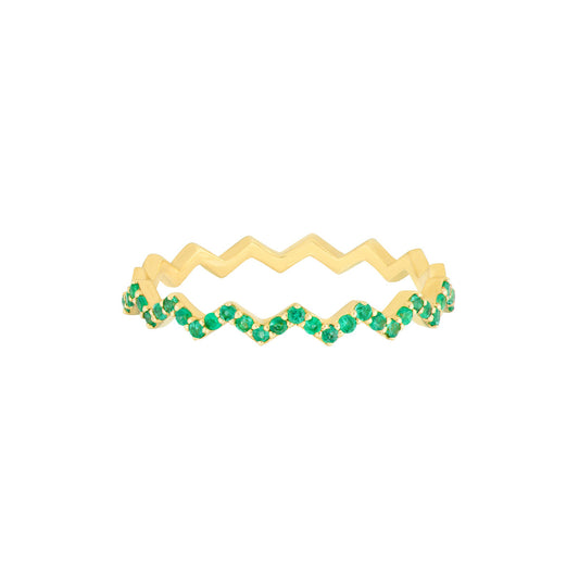14K Gold Emerald Stones Zig Zag Ring