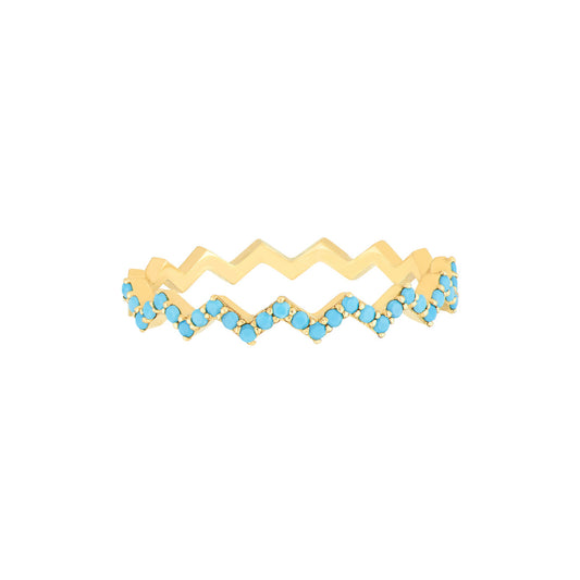 14K Gold Lt.Turquoise Stone Zig Zag Ring