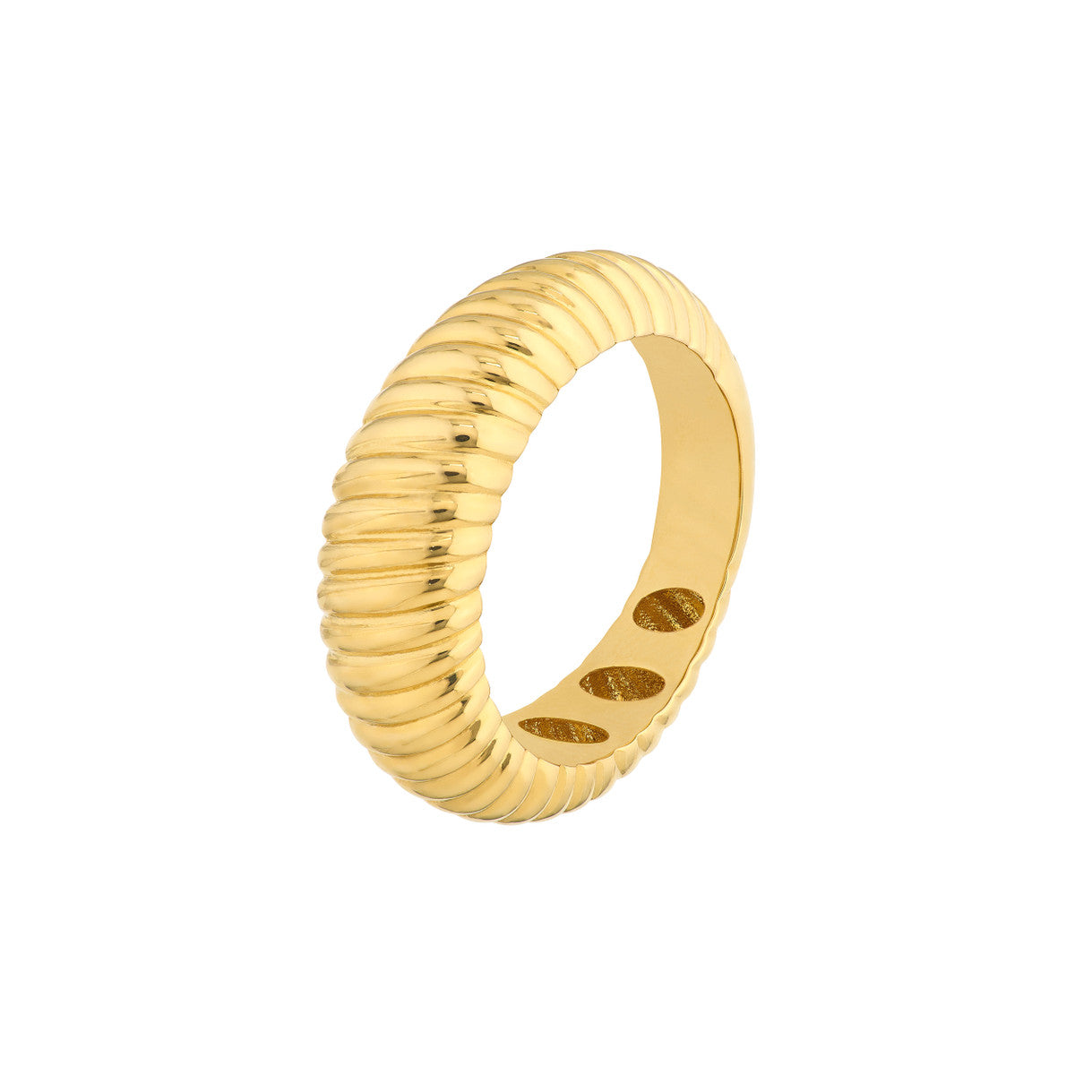 14K Gold Graduated Ribbed Polished Ring