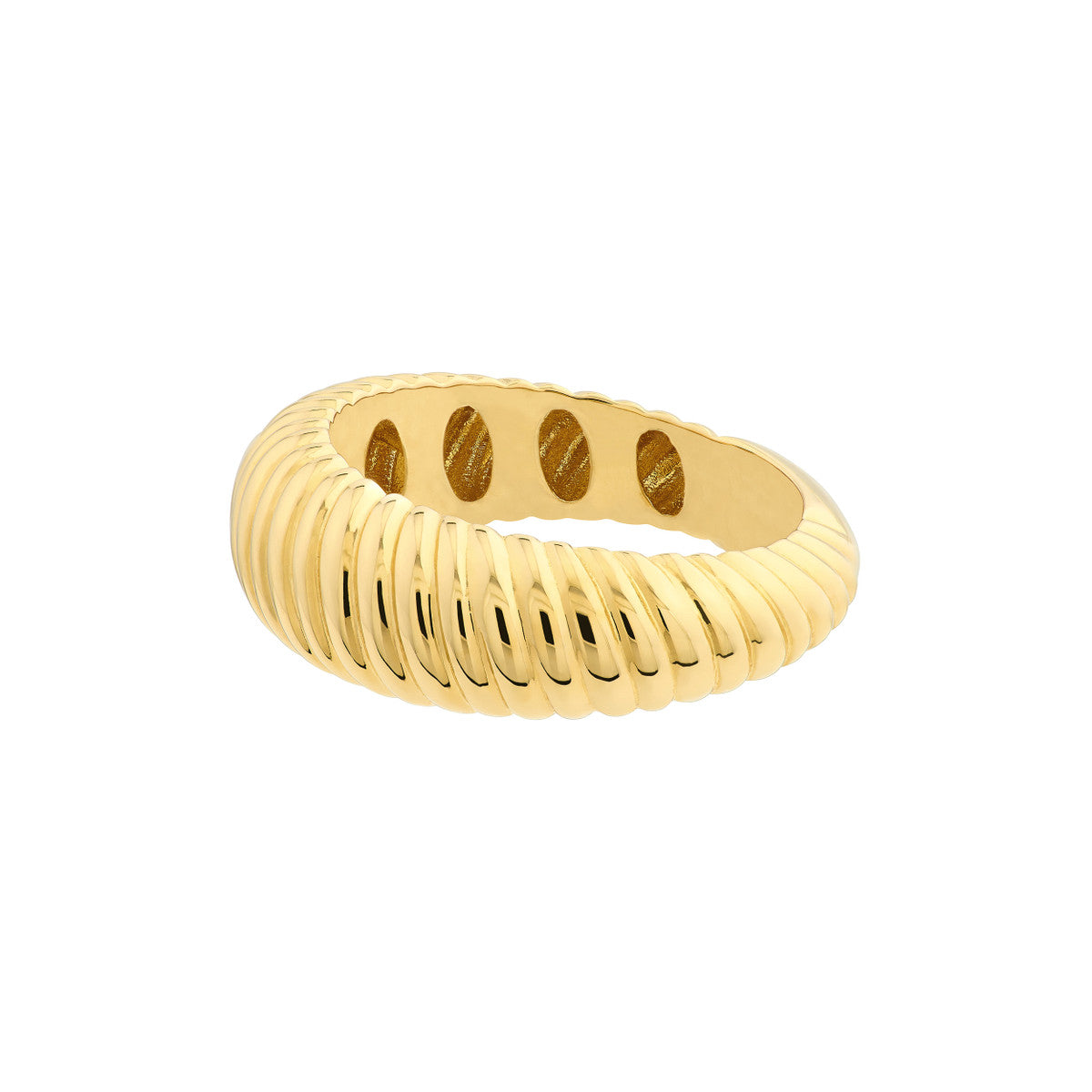 14K Gold Graduated Ribbed Polished Ring