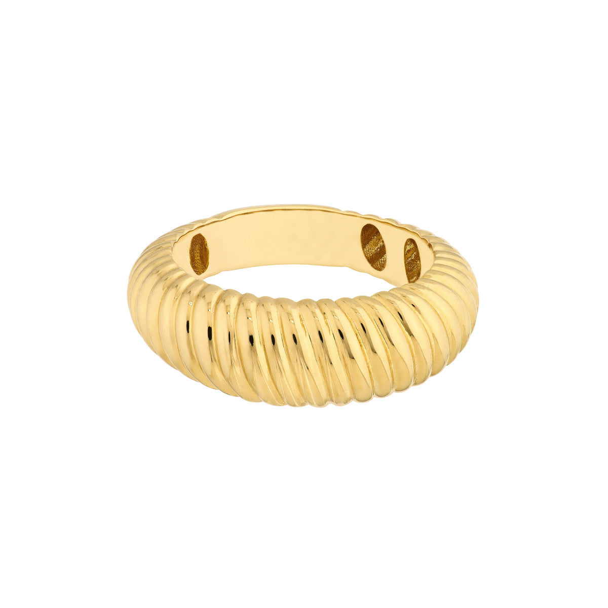 14K Gold Graduated Ribbed Polished Ring