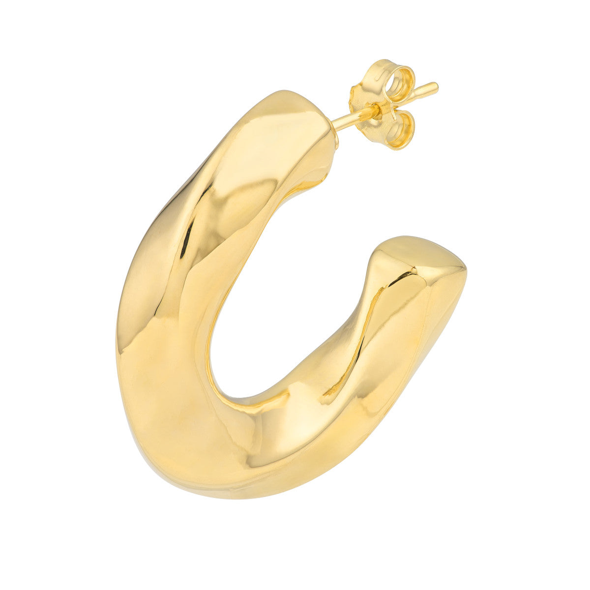 14K Gold Puff Geometric Dome Open Hoop Earrings