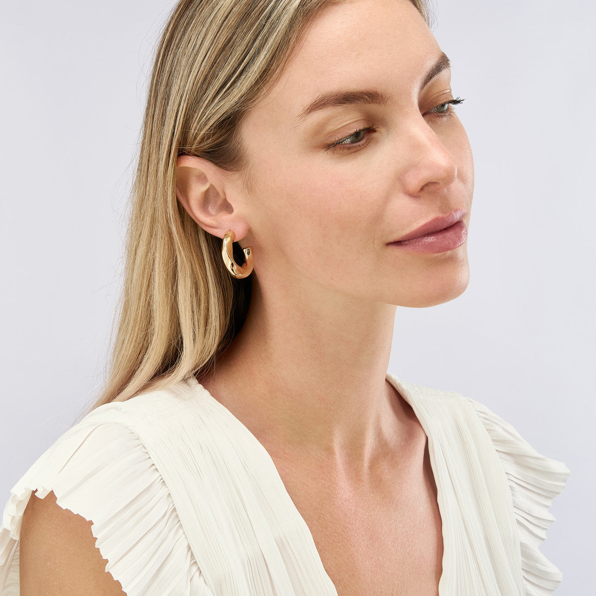 14K Gold Puff Geometric Dome Open Hoop Earrings
