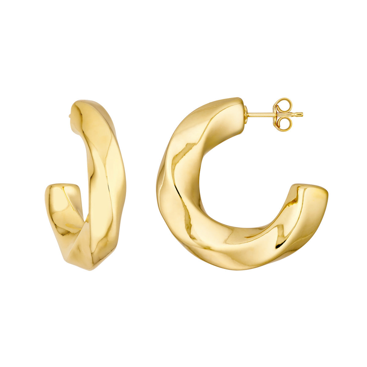 14K Gold Puff Geometric Dome Open Hoop Earrings