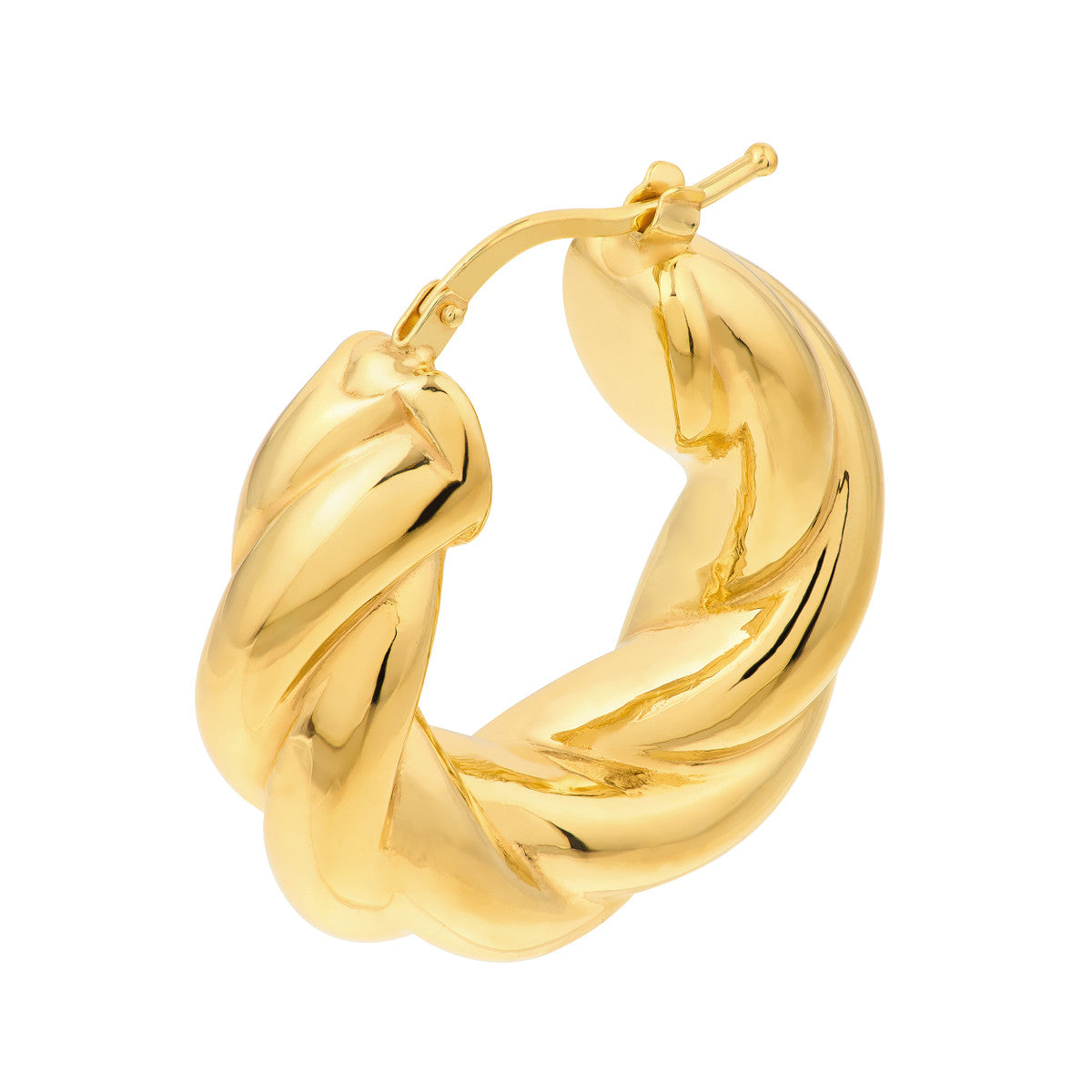 14K Gold Wide Twisted Puff Hoop Earrings