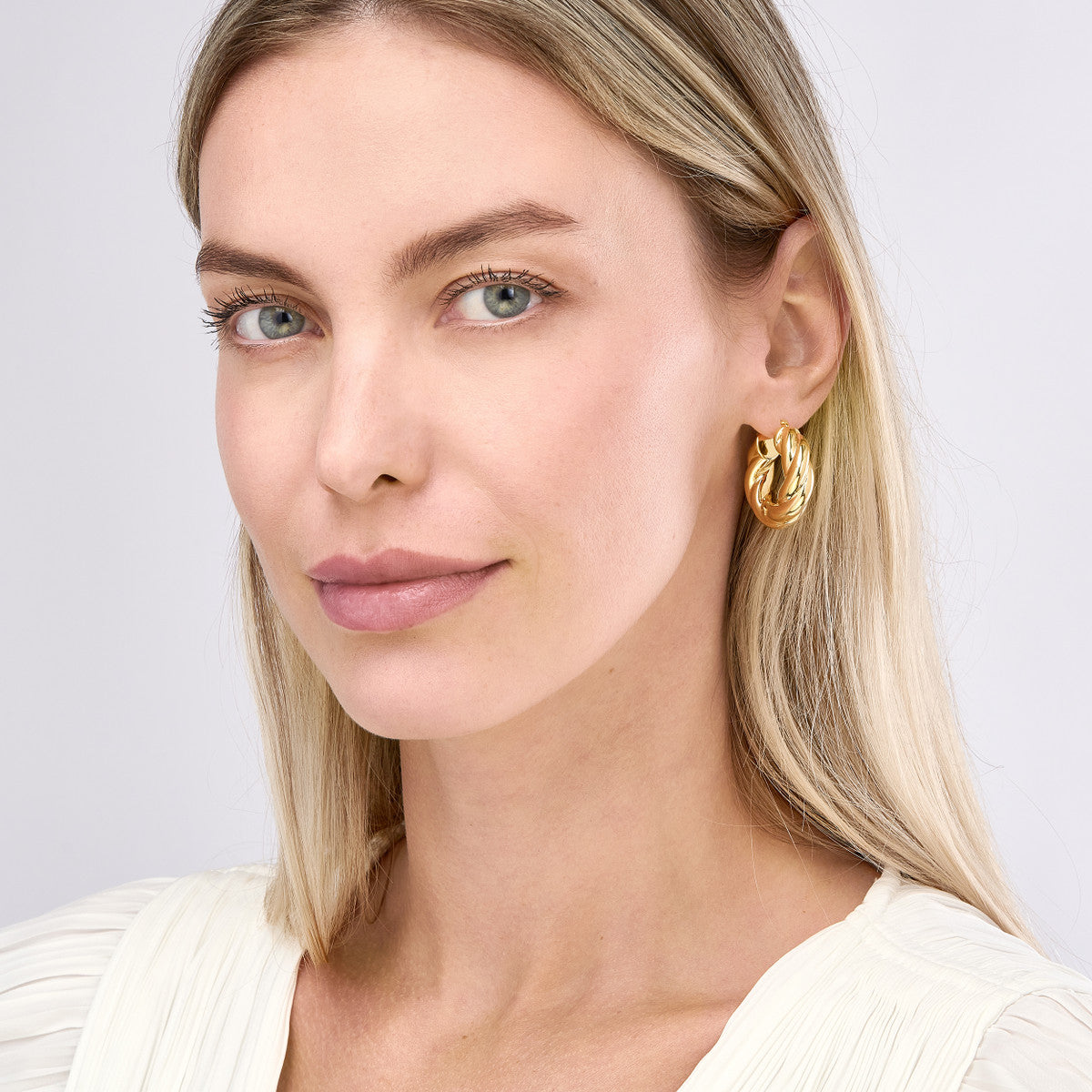 14K Gold Wide Twisted Puff Hoop Earrings