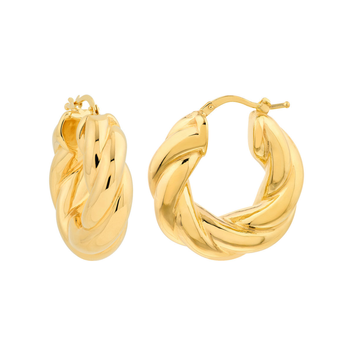 14K Gold Wide Twisted Puff Hoop Earrings