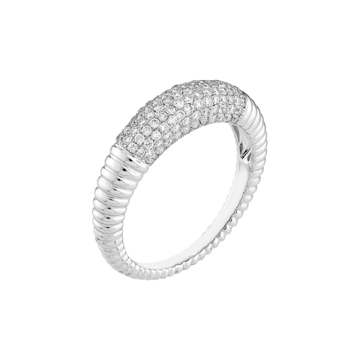 14K Gold Diamond Diamond Pave Ribbed Dome Ring (White Gold)