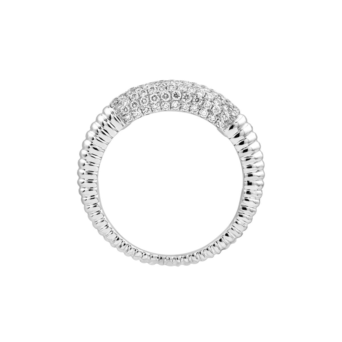 14K Gold Diamond Diamond Pave Ribbed Dome Ring (White Gold)