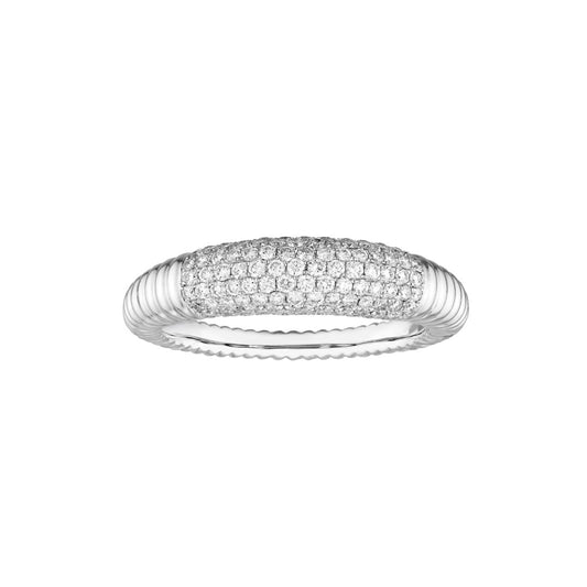 14K Gold Diamond Diamond Pave Ribbed Dome Ring (White Gold)