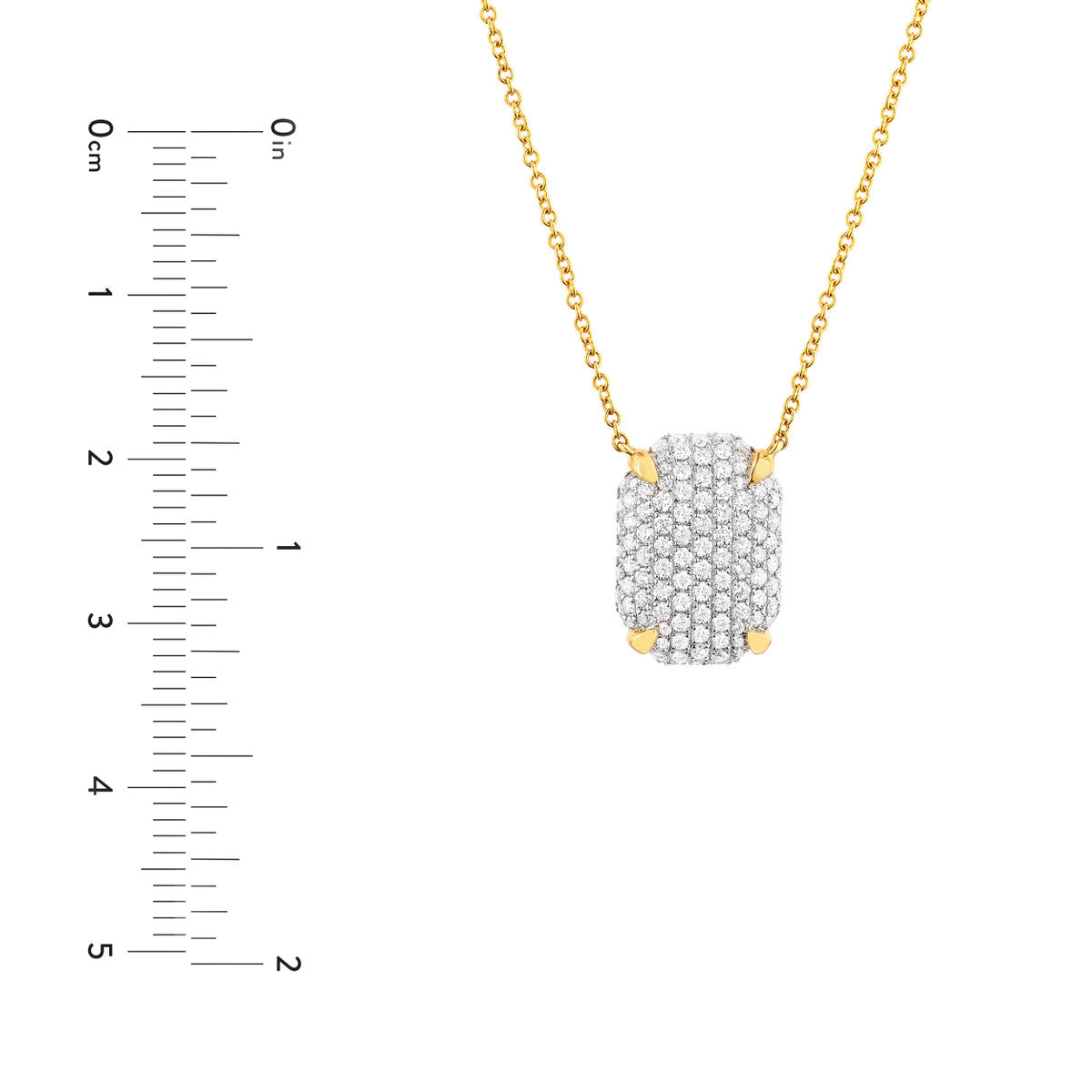 14K Gold Diamond Pendant Necklace Diamond Pave Rectangle Pendant Necklace
