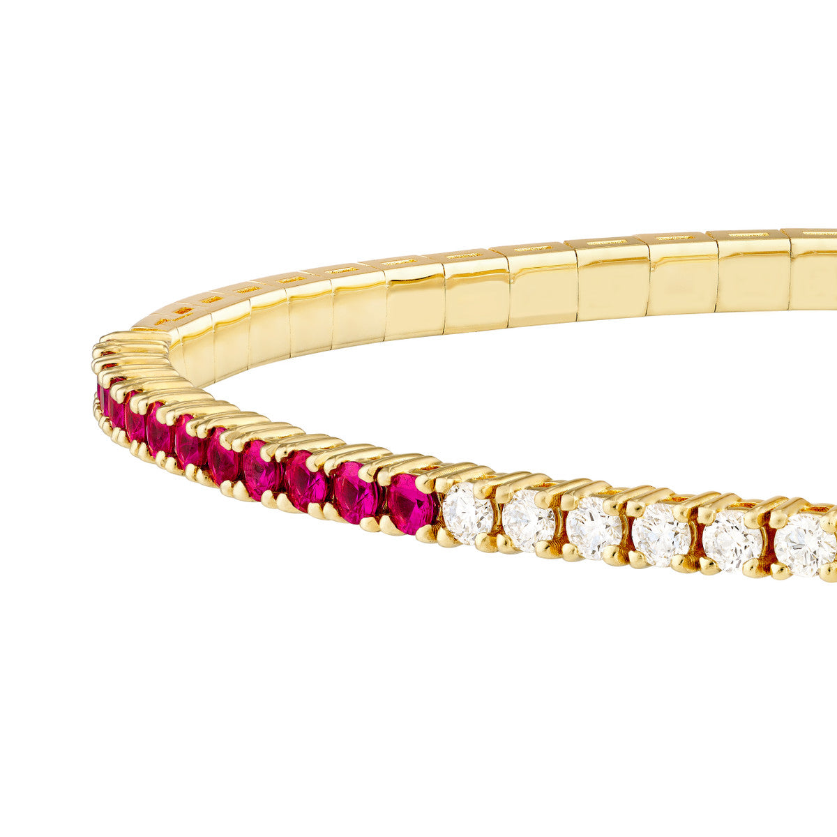 14K Gold Diamond 50/50 Ruby &amp; Diamond Flexi Tennis Bangle