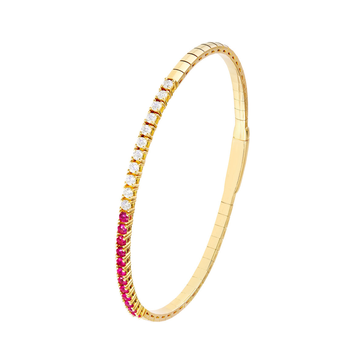 14K Gold Diamond 50/50 Ruby &amp; Diamond Flexi Tennis Bangle