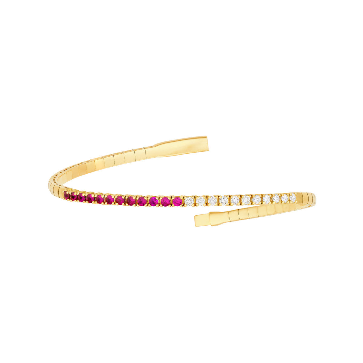 14K Gold Diamond 50/50 Ruby &amp; Diamond Flexi Tennis Bangle