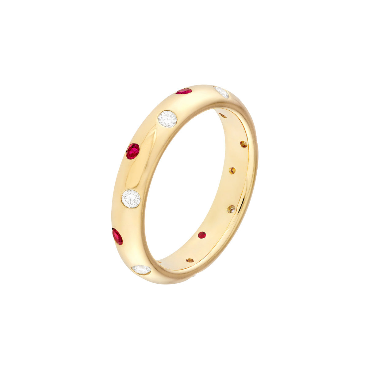14K Gold Diamond Staggered Ruby & Diamond Ring