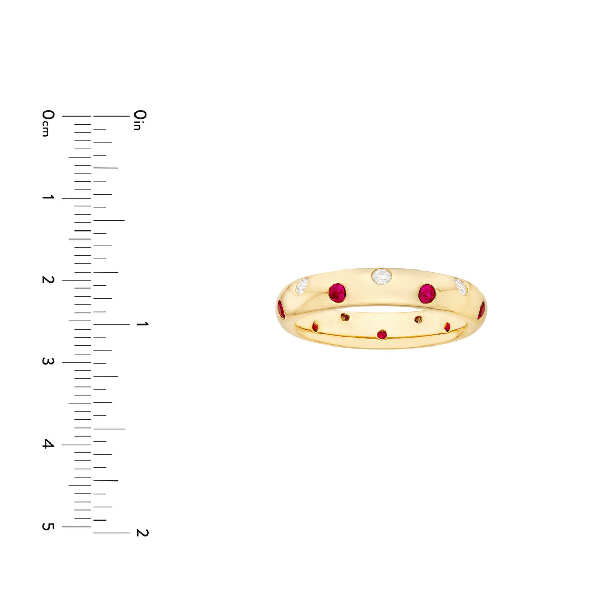 14K Gold Diamond Staggered Ruby & Diamond Ring