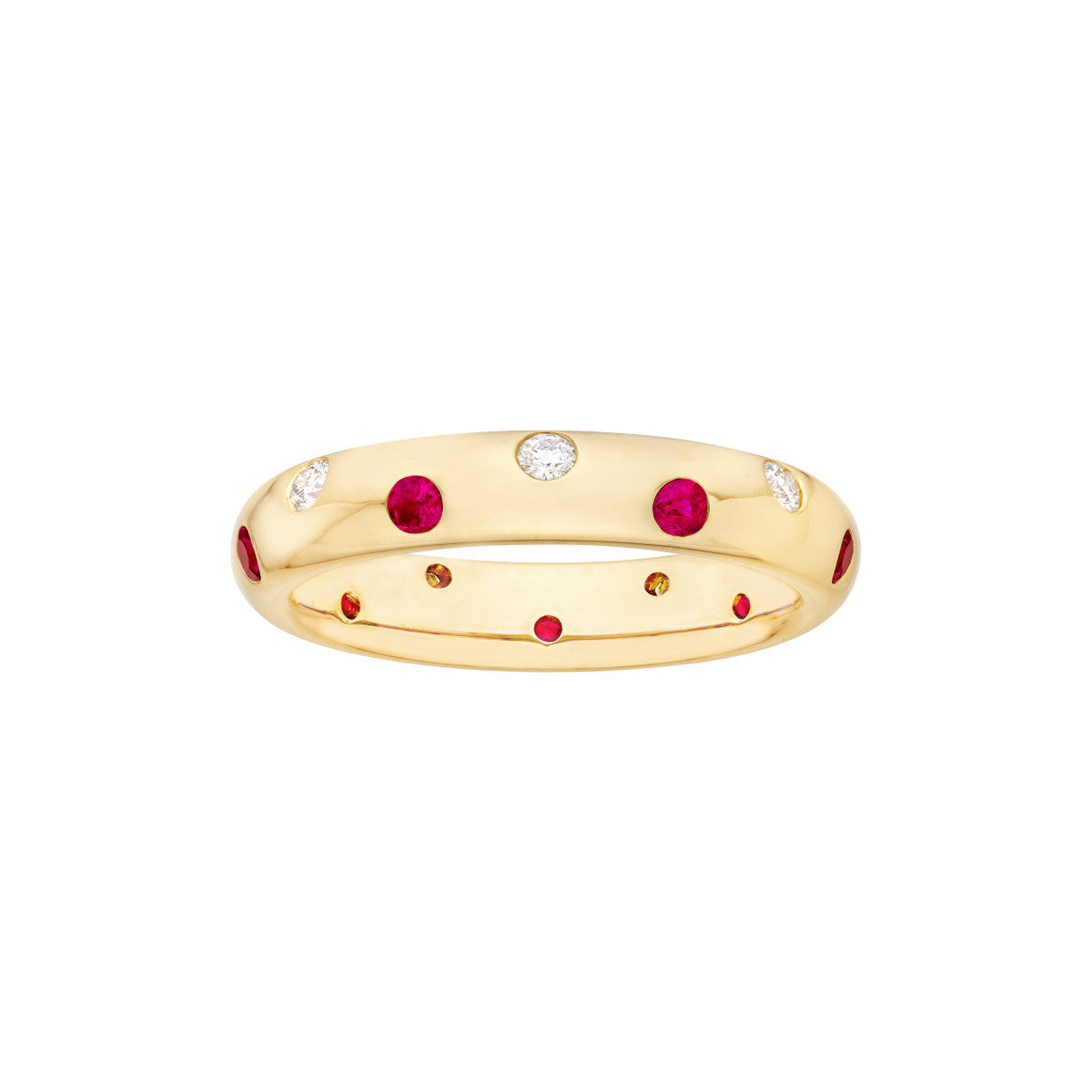 14K Gold Diamond Staggered Ruby & Diamond Ring