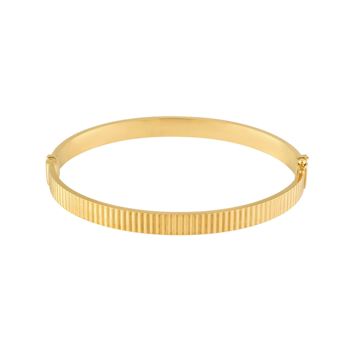 14K Gold Bracelet D/C Ridged Rectangle Tube Bangle Bracelet