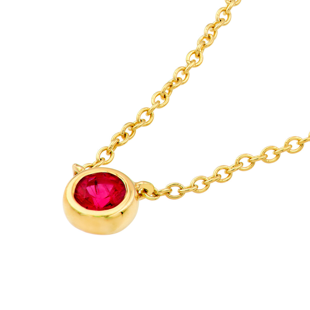 14K Gold Adjustable Necklace 3mm Ruby Stone Bezel Necklace