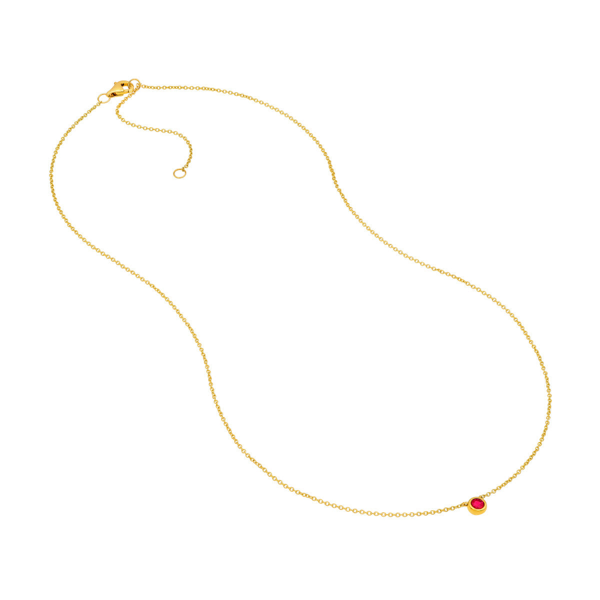 14K Gold Adjustable Necklace 3mm Ruby Stone Bezel Necklace