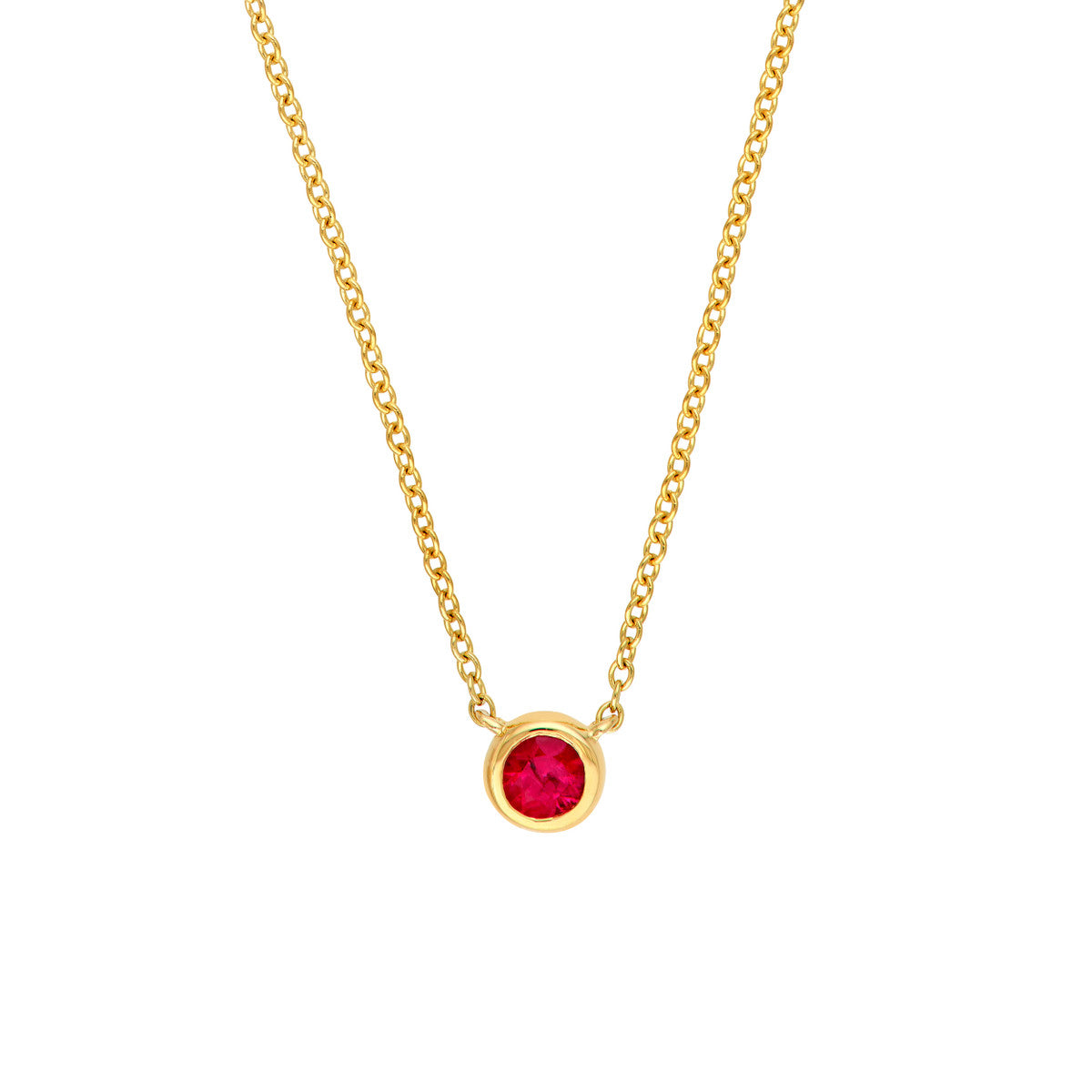 14K Gold Adjustable Necklace 3mm Ruby Stone Bezel Necklace