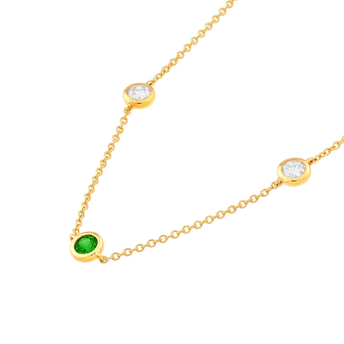14K Gold Diamond Layered Necklace 3/8tcw Diamond &amp; Tsavorite Bezel Station N