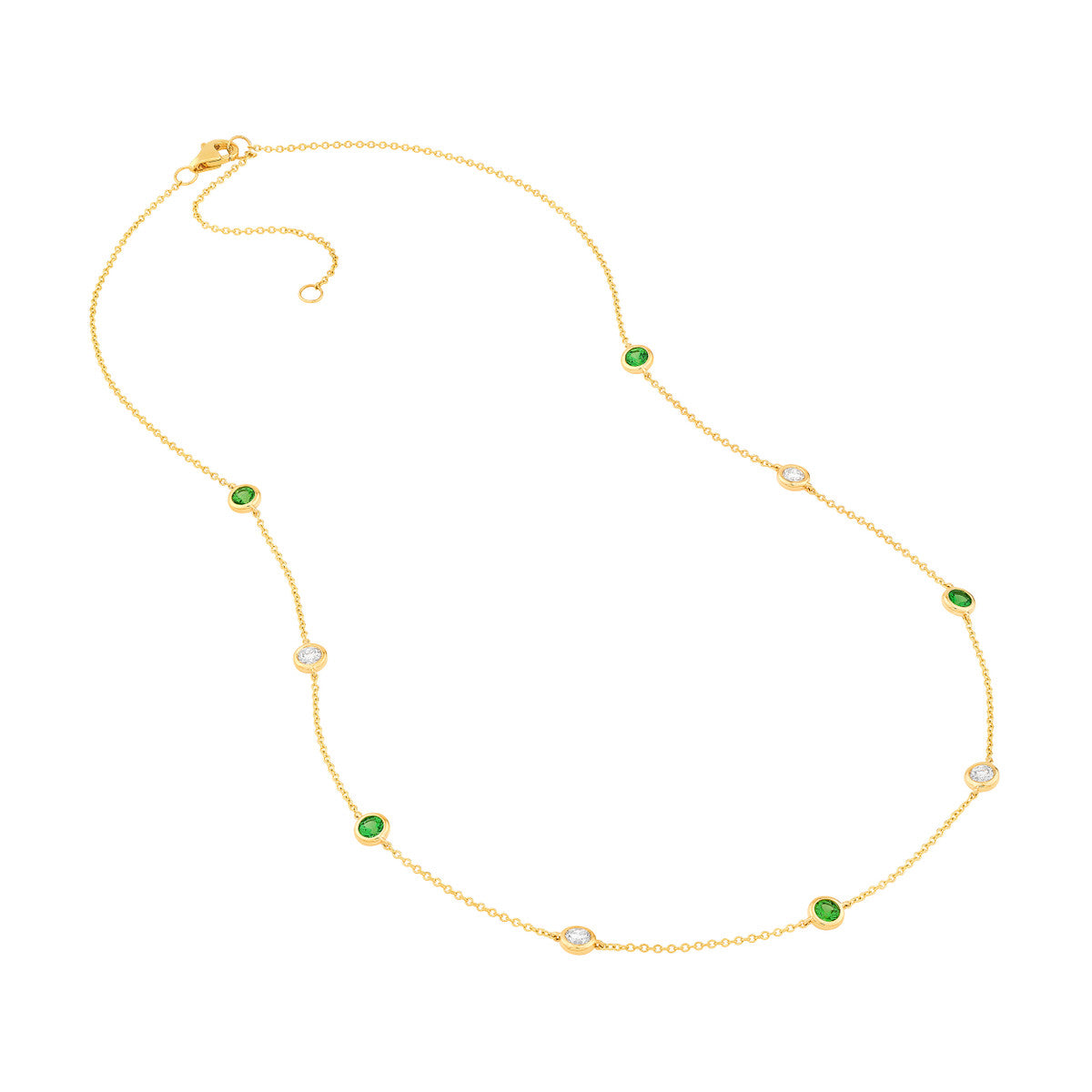 14K Gold Diamond Layered Necklace 3/8tcw Diamond &amp; Tsavorite Bezel Station N