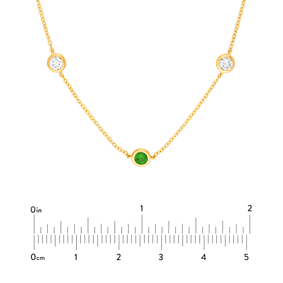 14K Gold Diamond Layered Necklace 3/8tcw Diamond &amp; Tsavorite Bezel Station N