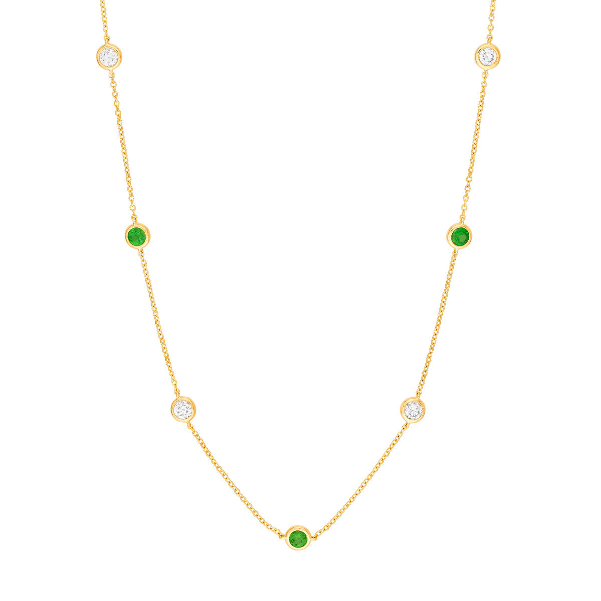 14K Gold Diamond Layered Necklace 3/8tcw Diamond &amp; Tsavorite Bezel Station N