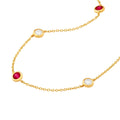 14K Gold Diamond Layered Adjustable Necklace 3/8tcw Diamond & Ruby Bezel Station