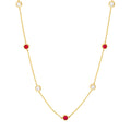 14K Gold Diamond Layered Adjustable Necklace 3/8tcw Diamond & Ruby Bezel Station