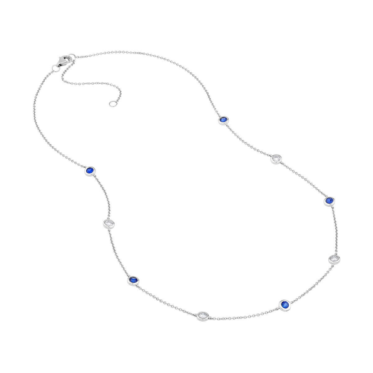 14K Gold Diamond Layered Necklace 3/8tcw Diamond &amp; Sapphire Bezel Station Ne — Laura Milman New York