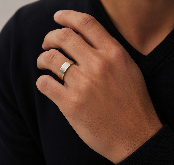 Two-Tone Brushed & Polished Men's Wedding Band – Yellow & White Gold - Laura Milman New York