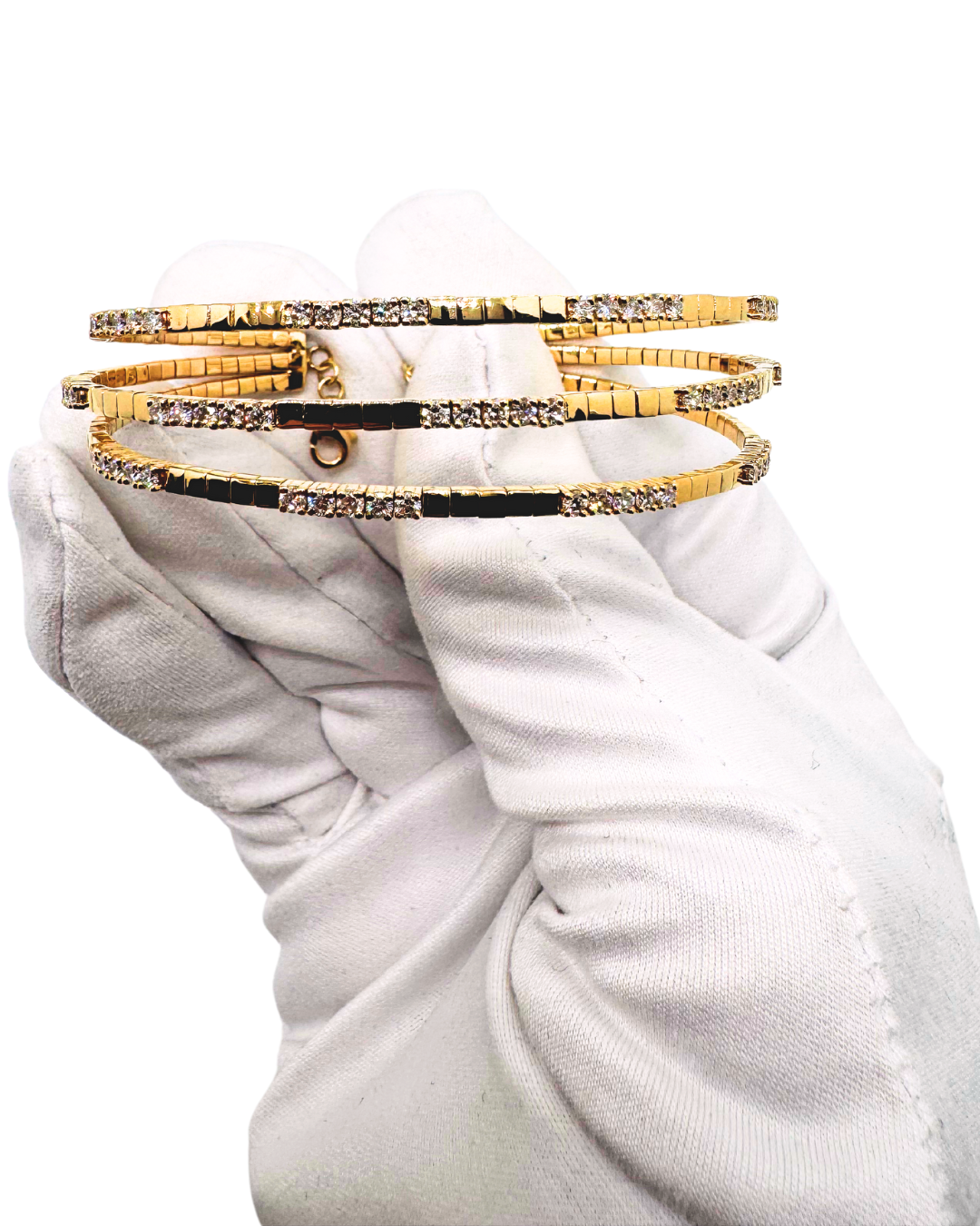 1.95ct Diamond Yellow Gold Three Wire Bangle — Laura Milman New York