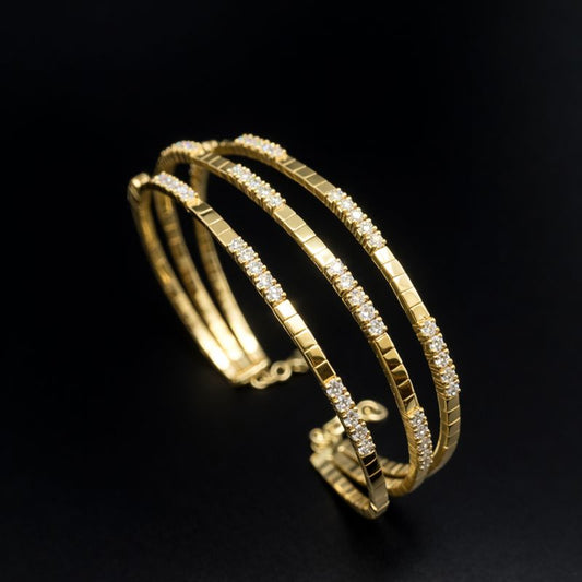 1.95ct Diamond Yellow Gold Three Wire Bangle