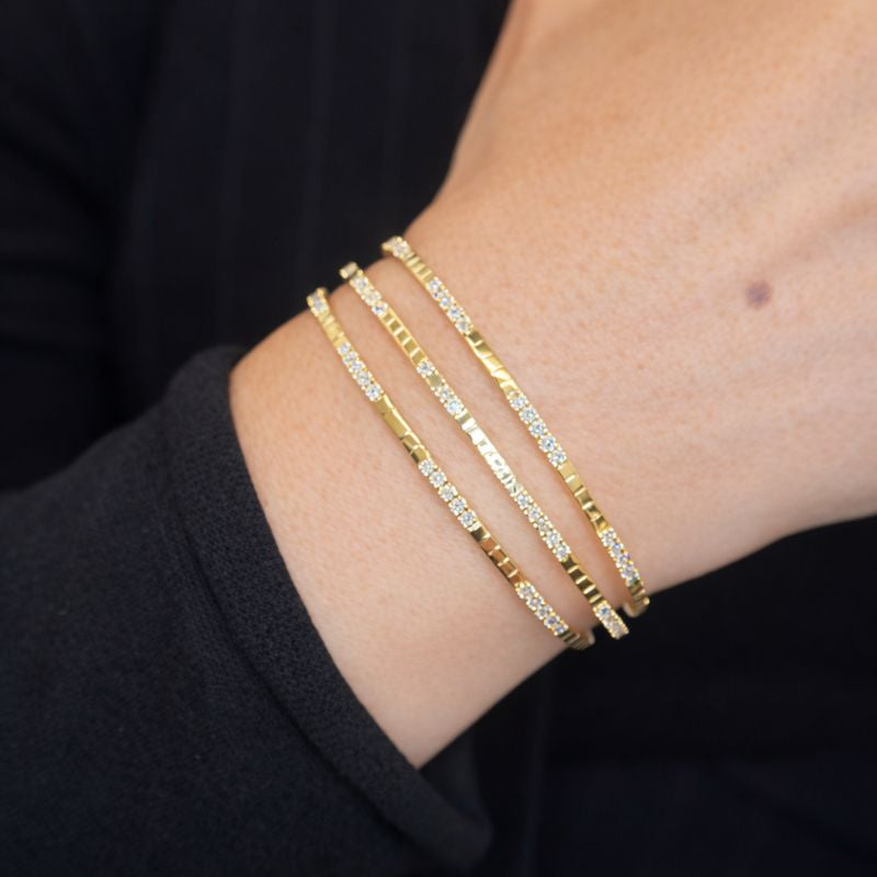 1.95ct Diamond Yellow Gold Three Wire Bangle - Laura Milman New York