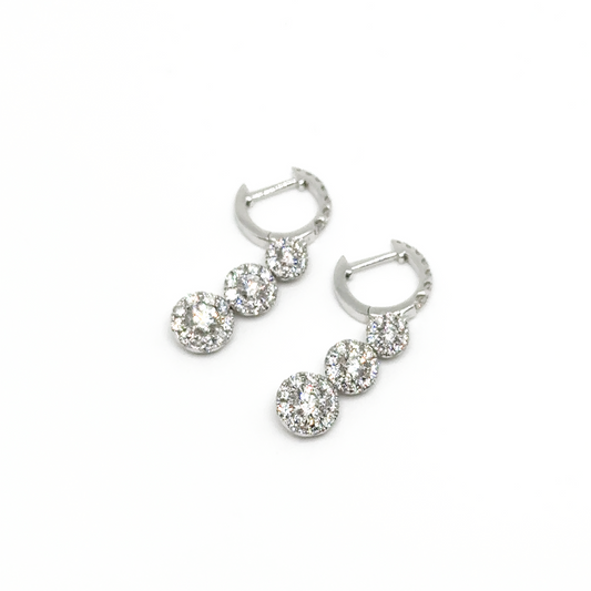 2.5ct Natural Triple Diamond Drop Earrings in 18k White Gold