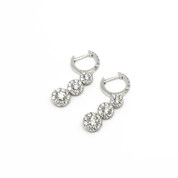 2.5ct Natural Triple Diamond Drop Earrings in 18k White Gold