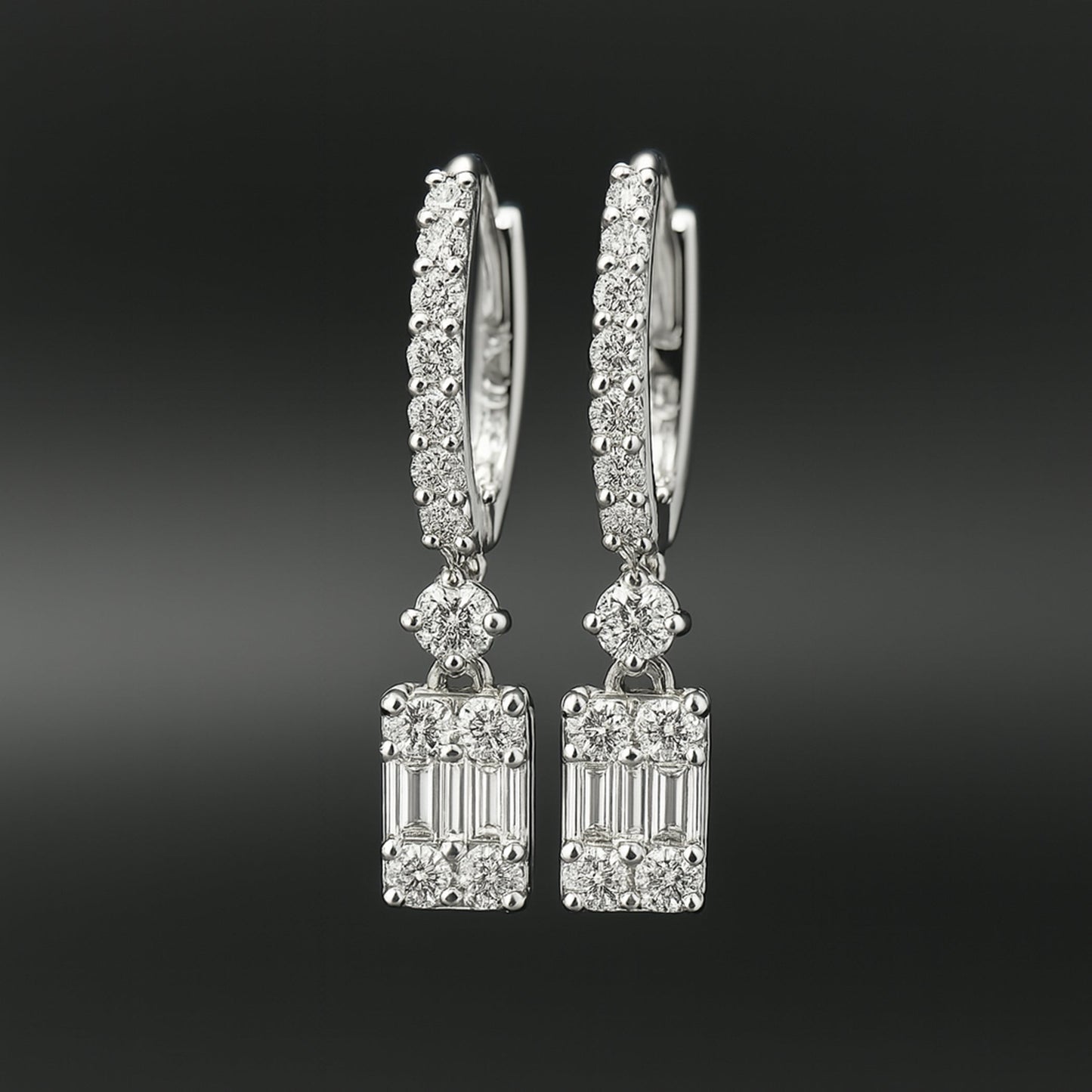 Drop Diamond Earrings with Baguettes