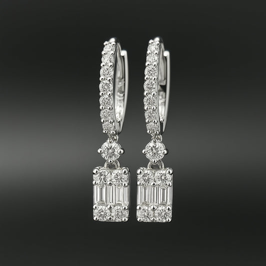 Drop Diamond Earrings with Baguettes