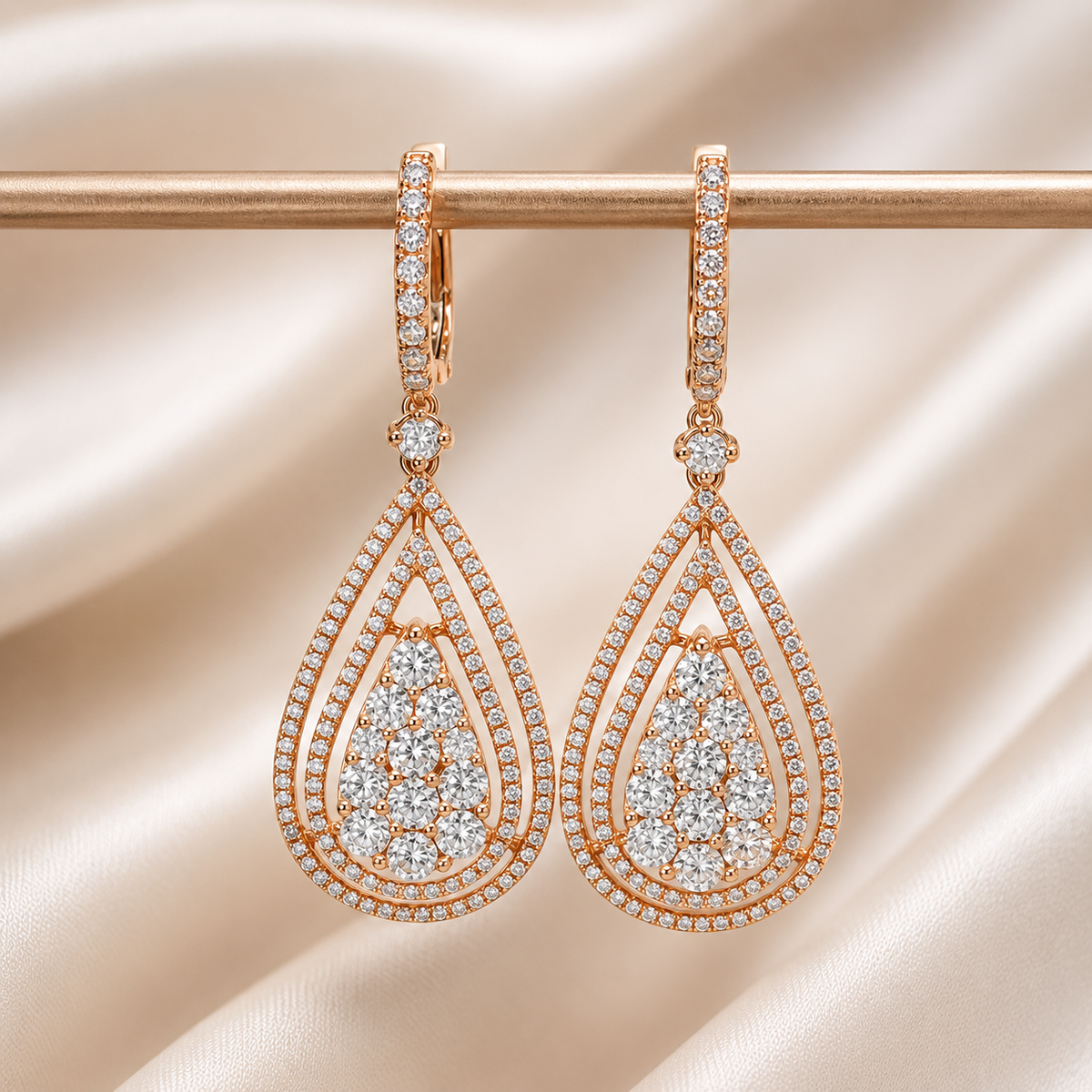 Rose Gold Cluster Diamond Teardrop Earrings — Laura Milman New York